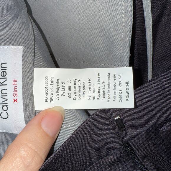Calvin Klein Men's Slim Wool-Blend Stretch Plaid Suit Pant navy/burg 34X34 $200 - Picture 6 of 9